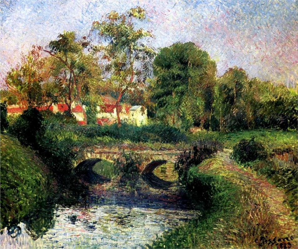 Little Bridge on the Voisne, Osny - Camille Pissarro Paintings